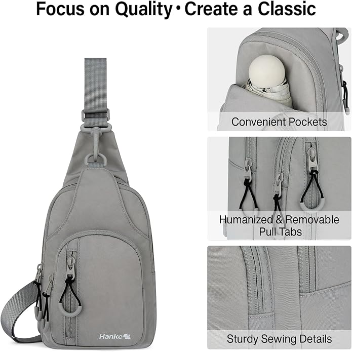 Hanke Crossbody Sling Bag for Women Men, Casual Cross Body Sling Bags, Lightweight Chest Bag for Outdoor Hiking Travel