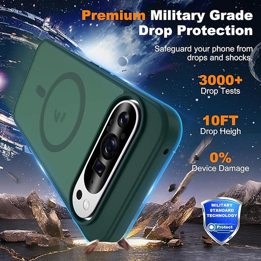 Compatible with Google Pixel 9 Pro XL Case with Magnetic [Compatible with Mag-Safe][Military Grade Drop Protection] Slim Translucent Matte Phone Case with Anti-Fingerprint Tech, Green
