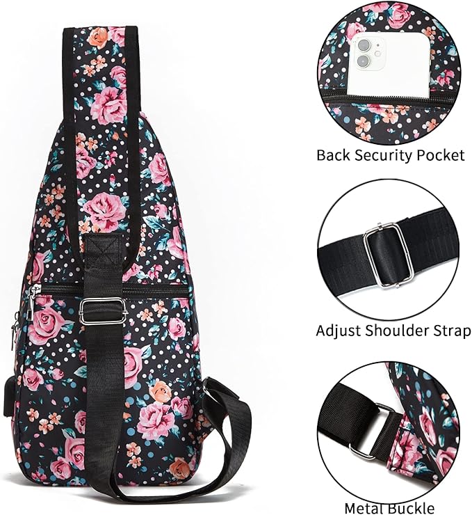 Seoky Rop Men Women Sling Backpack Anti Theft Crossbody Shoulder Chest Bag with USB Charging Port