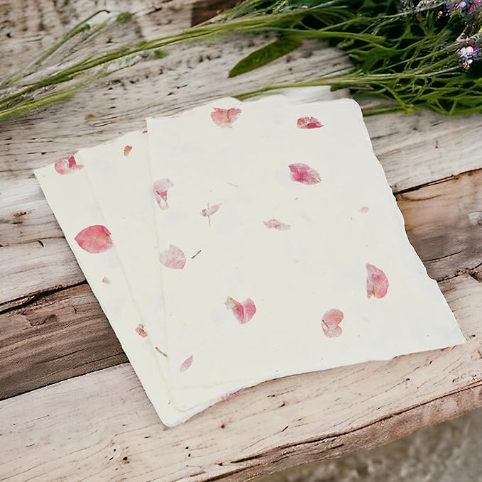 Handmade Lokta Laser and Inkjet Printer Paper with Deckle Edge 8.5x11 Inch Vintage Decorative Specialty Printing Paper (100 Sheets, Bougainvillea)