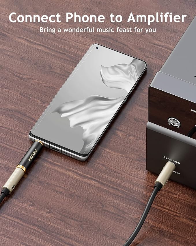 ANDTOBO 1/4'' to 3.5 mm Stereo Pure Copper Headphone Adapter, 3.5 mm(1/8'') Plug Male to 6.35 mm (1/4'') Jack Female Stereo Adapter for Headphone, Amp Adapter, Black 2-Pack