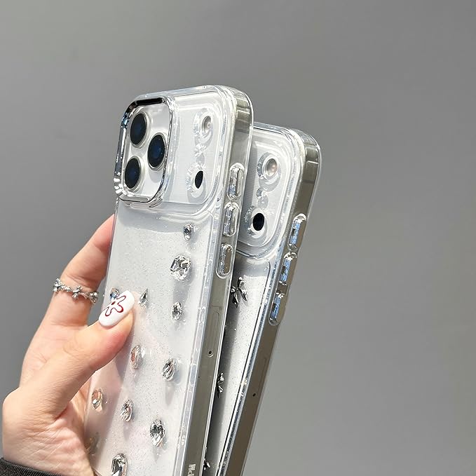 EYZUTAK Case for iPhone 17 Pro, Bling Glitter 3D Diamond Phone Case Cute Sparkly Crystal Clear Aesthetic Design Cover Slim Soft Durable TPU Transparent Protective Cover for Women Girls - Crystal