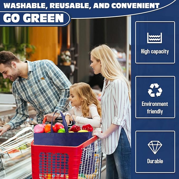 Windyun Reusable Grocery Bags Large Non Woven Shopping Bags with Handles Foldable Portable Tote Bulk, 16x6x12 Inch