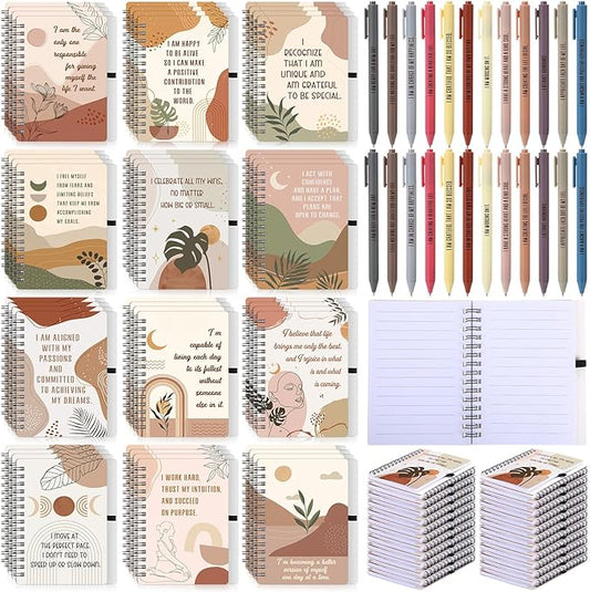 Kosiz 96 Pcs/48 Set Positive Affirmation Gifts Gratitude Spiral Notebooks with Pens Motivational Encouragement Notepads Daily Affirmations Journal for Women (Rainbow)