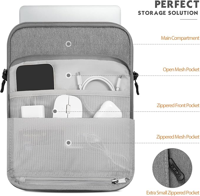 MoKo 12.9 Inch Tablet Sleeve Bag Carrying Case with Pockets Fits iPad Pro 12.9 M2 2022/2021/2020, Surface Laptop Go 12.4", Galaxy Tab S8+/S9+ 12.4" 2022/2023, Light Gray