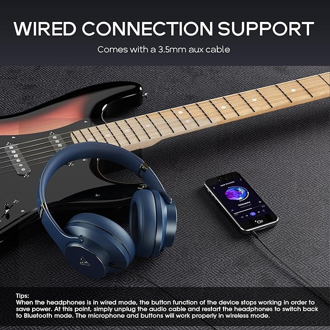 DOQAUS Bluetooth Headphones Over Ear Wireless Headphone, 90H Playtime and 3EQ Modes with Mic, HiFi Stereo Sound, Deep Bass, Memory Foam Cups, for Phone PC Travel Home Office