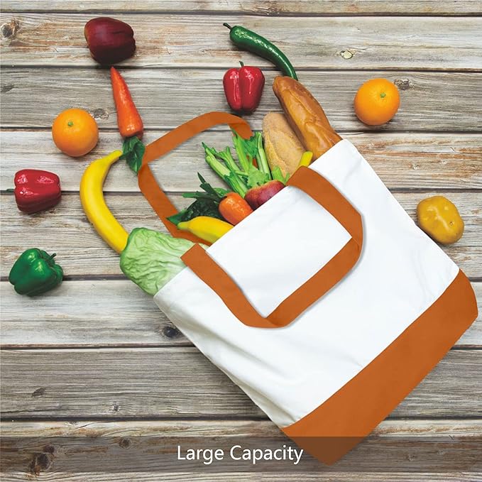 TOPDesign 3-Pack Super Strong Large 12oz Cotton Canvas Tote Bags, Reusable Grocery Shopping Cloth Bags, Fashionable Two-Tone Totes for Crafts, DIY Your Creative Designs
