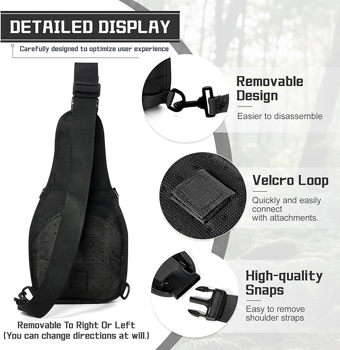 Small Black Sling Bag Backpack for Men, Waterproof Military Crossbody Bags Shoulder Backpack, Crossbody Concealed Carry Bag Chest Pack for Hiking Range Gym Outdoor Sports Every Day Carry