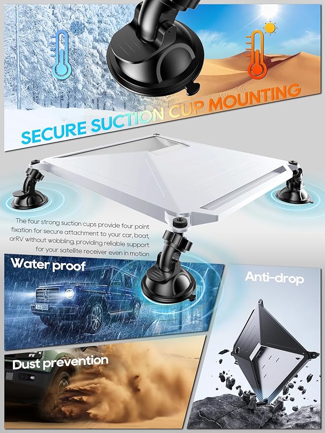 Starlink Mini Mount, Secure Satellite Strong Suction Cup Mounting Kit for Sunroof Window, Stable Signal Case for Car RVs, Vans, Boat, Yachts, Trucks-White