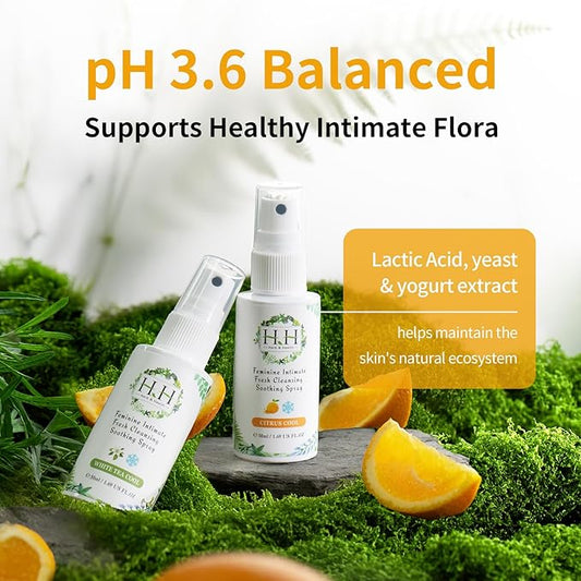 HH Intimate Brightening Serum Citrus Scent & Feminine Hygiene Spray Fresh Flora Scent, Natural Plant-Based, pH3.6, Moisturizing, Odor Control, Itch Relief, Tightening for Sensitive Skin