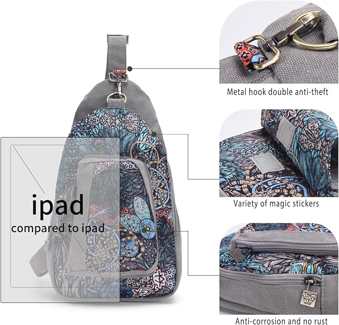 Black Butterfly Canvas Chest Bag, Small Chest Pack, Crossbody Bag for Travel, Inclined Shoulder Bag