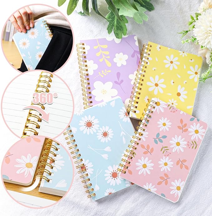 Koogel 8PCS Cute Spiral Notebook Journal, A6 Hardcover Journal Pocket Notebooks, 80 Sheets/160 Pages Wirebound Diary Planner for Back to School Office Home Women Gifts Supplies