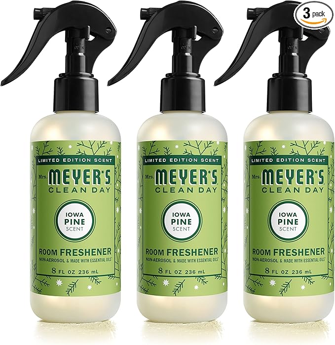MRS. MEYER'S CLEAN DAY Room and Air Freshener Spray, Non-Aerosol Spray Bottle Infused with Essential Oils, Limited Edition Iowa Pine, 8 fl. oz - Pack of 3