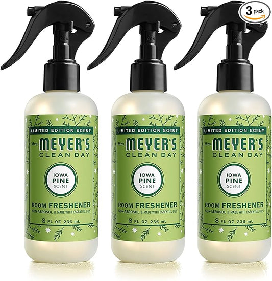 MRS. MEYER'S CLEAN DAY Room and Air Freshener Spray, Non-Aerosol Spray Bottle Infused with Essential Oils, Limited Edition Iowa Pine, 8 fl. oz - Pack of 3