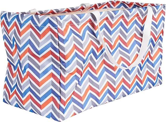 Household Essentials Large Canvas Utility Tote Bag with Handles | Collapsible Storage Basket for Laundry, Groceries, College, Beach, Car & More | Water-Resistant Lining | 11"x22"x13"