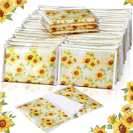 50 Pack Sunflower Pocket Tissues Individual Packs Sunflower Floral Pocket Facial Bulk 3 Ply Wallet Travel Tissues for Summer Wedding Party Supplies