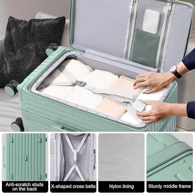 Joyway Hardshell 24 inch luggage with spinner wheels, Lightweight Hardside large checked withTSA Lock (Green, Checked Luggage-24 Inch)