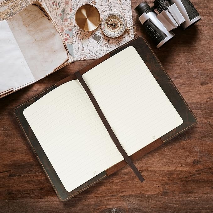 A5 Leather Journal Cover, Refillable Journal Cover for Large Moleskine, Leather Handmade Notebook Cover, A5 Diary Cover, Refill Size 5.75x8.25 inches, Large Leather Journal Cover (Brown)