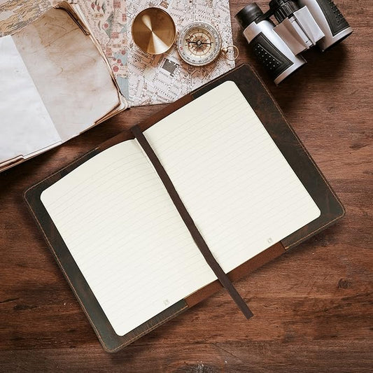 A5 Leather Journal Cover, Refillable Journal Cover for Large Moleskine, Leather Handmade Notebook Cover, A5 Diary Cover, Refill Size 5.75x8.25 inches, Large Leather Journal Cover (Brown)