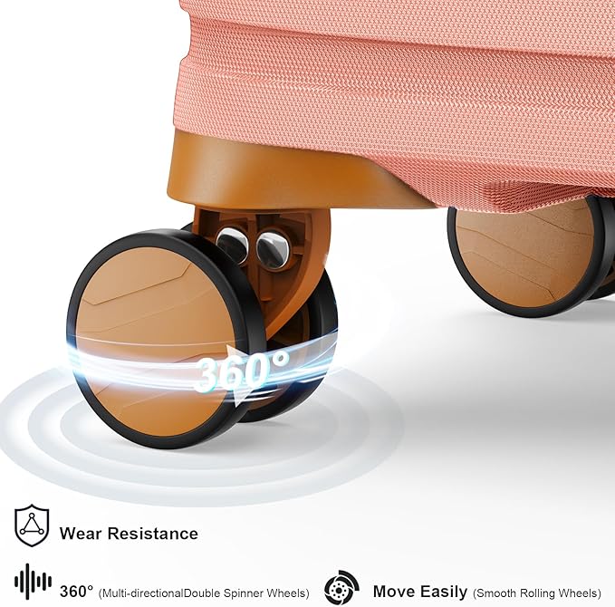 Joyway Carry On Luggage 20 Inch Expandable Suitcase with Spinner Wheel, 4 Piece Hard Shell Luggage Set with TSA Lock(Pink brown)