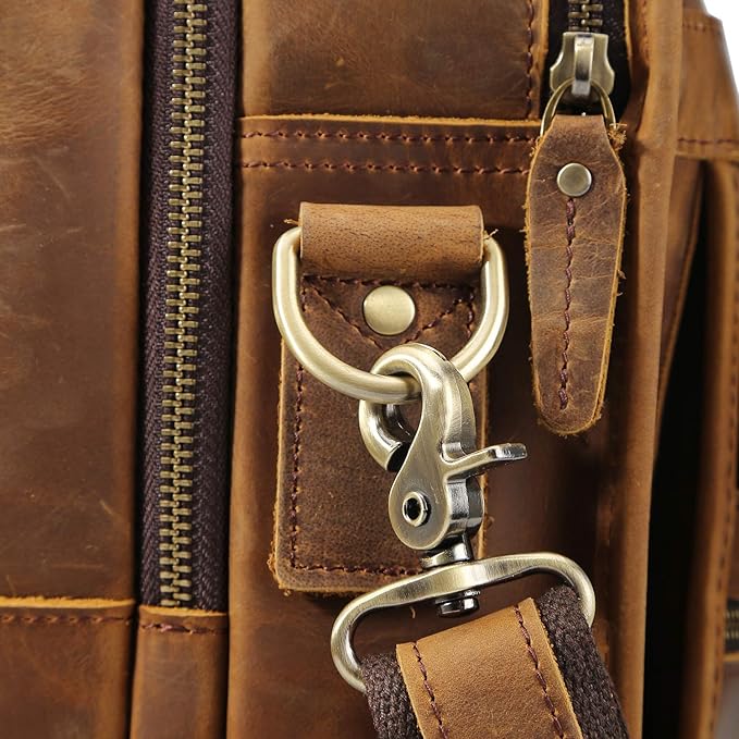 Polare 17'' Full Grain Leather Briefcase Laptop Attache Case Messenger Bag For Men Fits 15.6'' Laptop