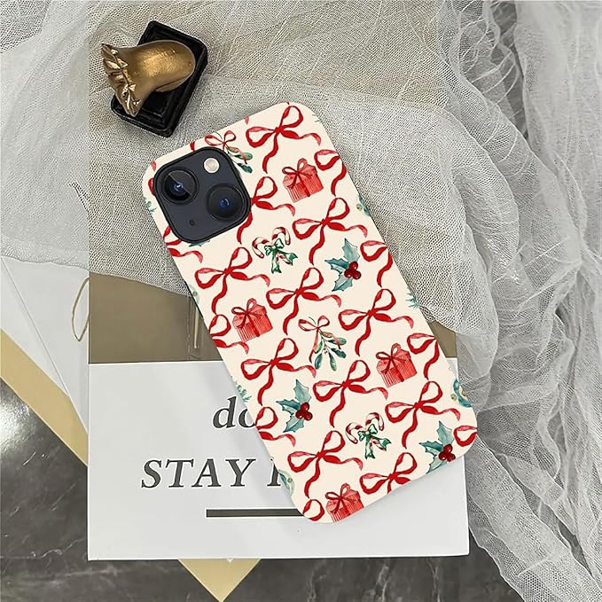 DAIZAG Case Compatible with for iPhone 14 Plus,Christmas Tree Ribbon Bow Phone Case for iPhone 14 Plus for Girl Women Boy Men