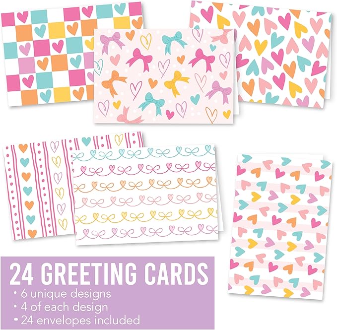 Hadley Designs Blank Cards and Envelopes 4x6-24 Blank Note Cards with Envelopes, Notecards Stationery Sets, Notecards Bulk, Stationary Sets, Note Paper Stationery, Hearts Pretty Stationary
