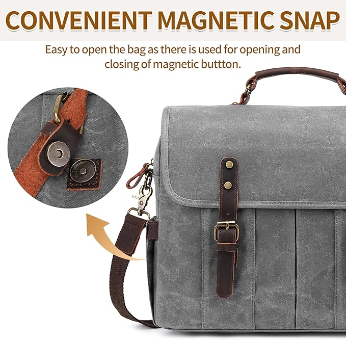 Messenger Bag for Men 15.6 Inch Vintage Canvas Genuine Leather Briefcase for Men Laptop Bag Satchel Shoulder Bag