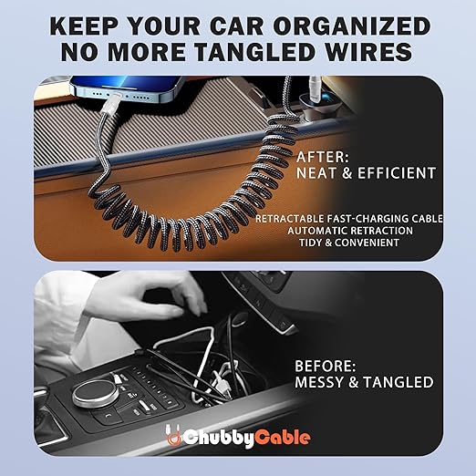 chubbycable Curly Chubby Retractable Fast Charging Cable 120W Coiled Charger Cord for Car Durable USB C Cable Compatible with iPhone 16/15 Series, Green+Green, USB-A to Type-C, 1.3FT-2.3FT