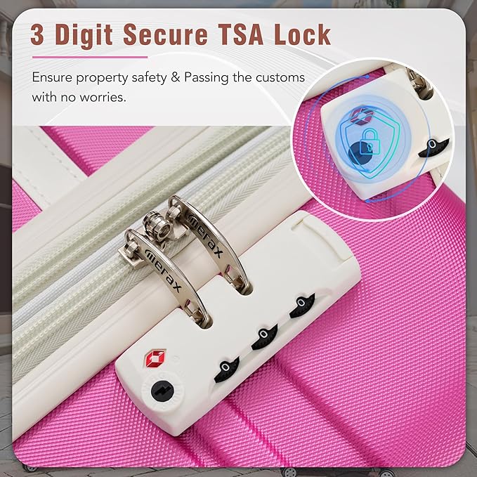 Merax Suitcase Set 24 inches Expandable Luggage with TSA Lock Spinner Wheels Hardshell Lightweight Vintage Luggage with Travel Bag,Pink