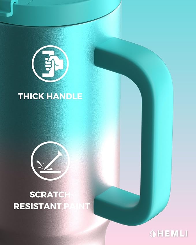 40 Oz Tumbler with Handle and Straw, Insulated Tumbler with Leakproof 2-in-1 Lid and Straw, Reusable and Portable Water and Coffee Stainless Steel Travel Mug, Vacuum Insulated