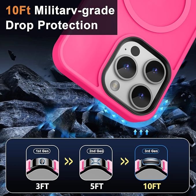 MOCCA Strong Magnetic for iPhone 13 Pro Max Case,[Compatible with Magsafe][Glass Screen Protector+Camera Lens Protector] Slim Thin Shockproof Cover Phone Case for iPhone 13 Pro Max 6.7", Hot Pink