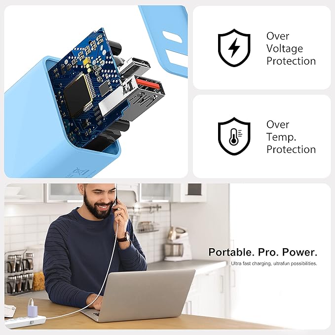 3 Pack Dual Port USB C Charger Block, 20W Power Delivery + QC3.0 USB A Double Port Fast Charging Brick for iPhone 16 15 14 13 12 Pro Max Plus SE X XS Cube, Quick Charge Plug Adapter (Blue)