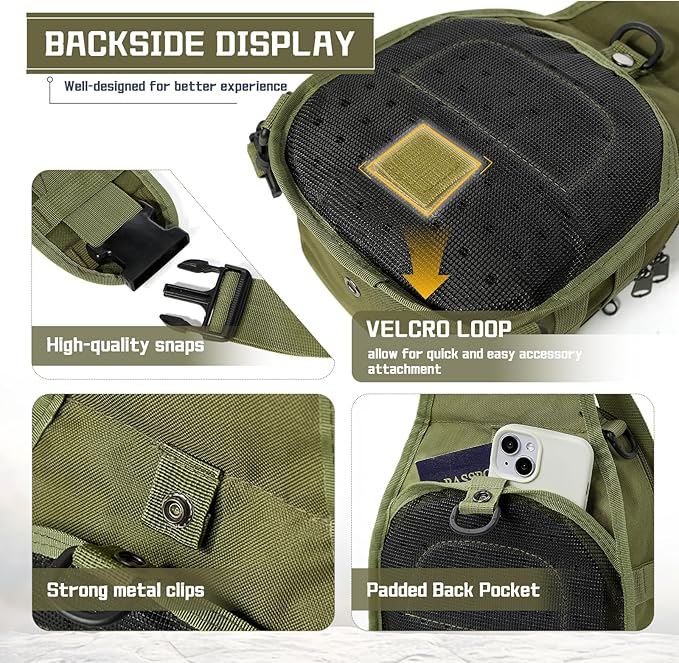 SEAFEW Tactical Backpack for Men, Waterproof Military Sport Bag Pack Crossbody Sling Backpack Tactical Bag for Every Day Carry, Green