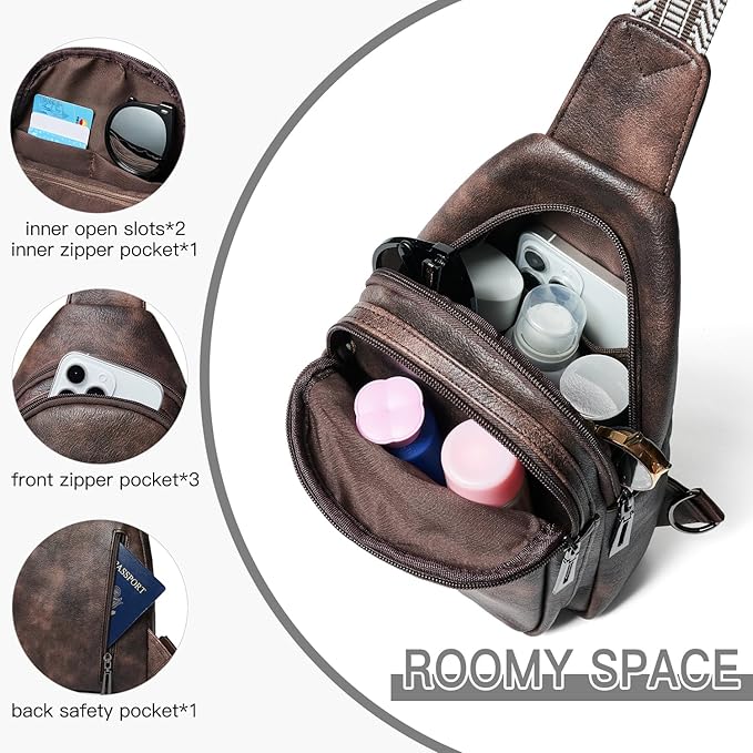 7L Sling Bag for Women Men Vegan Leather Crossbody Bags Fanny Pack Purse Backpack Over Shoulder Bag Travel Anti Theft