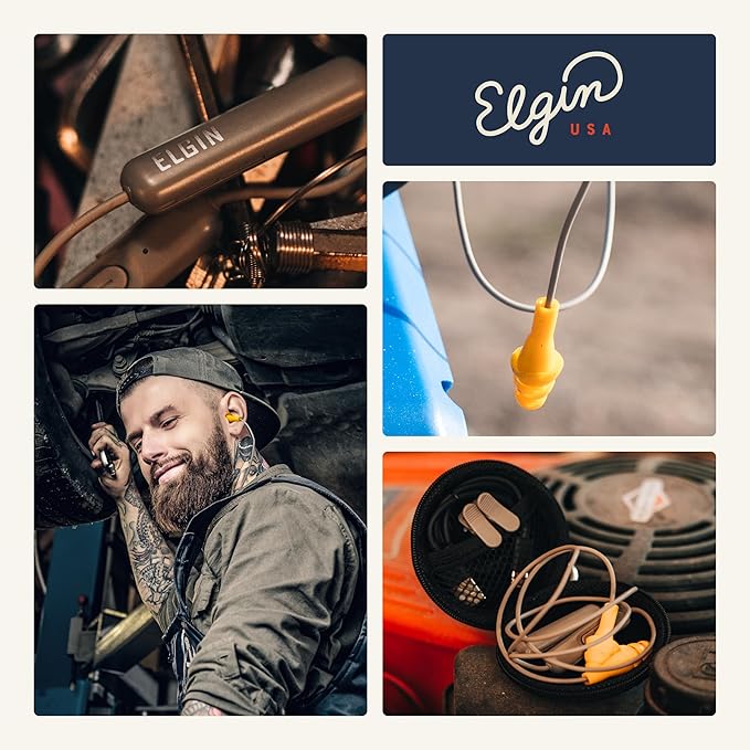 Elgin Ruckus Wireless Bluetooth Earplug Headphones, 25 dB NRR, Noise Canceling Mic, 12-Hour Battery, IP65 Sweatproof, Compliant with OSHA Hearing Safety Standards