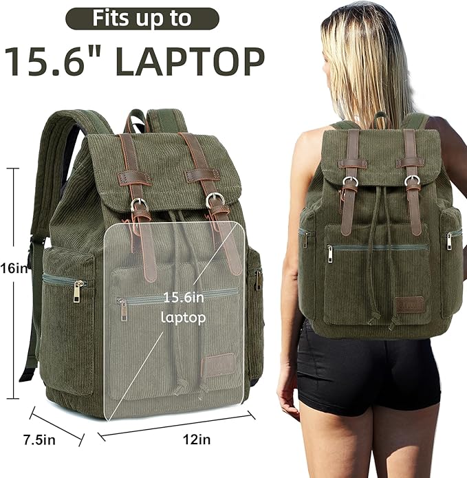 Bluboon Vintage Backpack Leather Trim Casual Bookbag Men Women Laptop Travel Rucksack