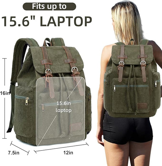 Bluboon Vintage Backpack Leather Trim Casual Bookbag Men Women Laptop Travel Rucksack