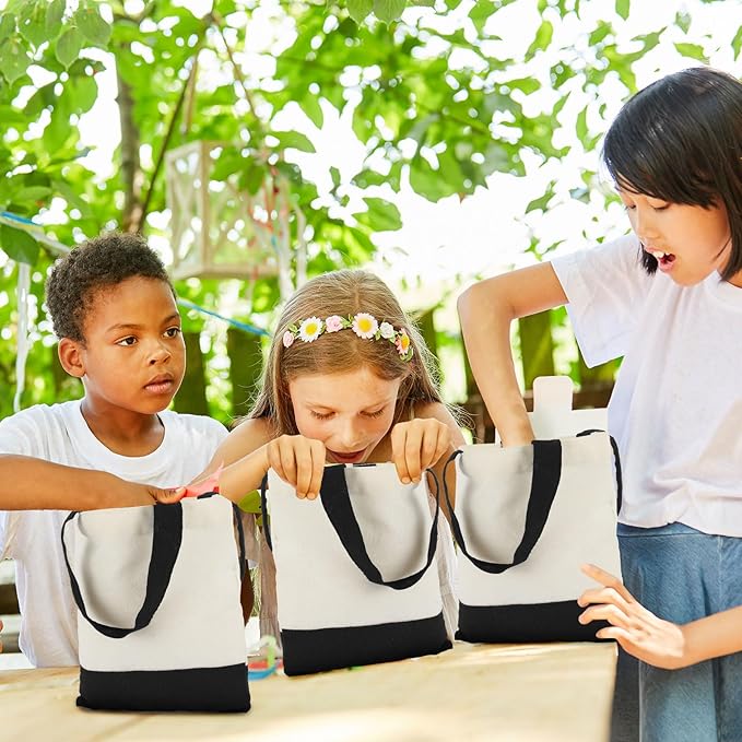 Amylove 24 Pcs Mini Tote Bag Sublimation Blank Canvas Tote Bags Reusable Grocery Luggage DIY Sack Goody for Party Even (10 x 10 Inch,White Black)