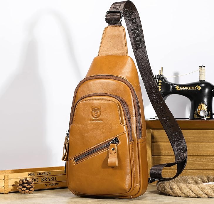 LUKZIJAES Genuine Leather Sling Bag for Men