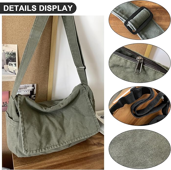 Canvas Messenger Bag Large Satchel Bag Travel Hobo Bag Casual Tote Shoulder Bag for Women and Men