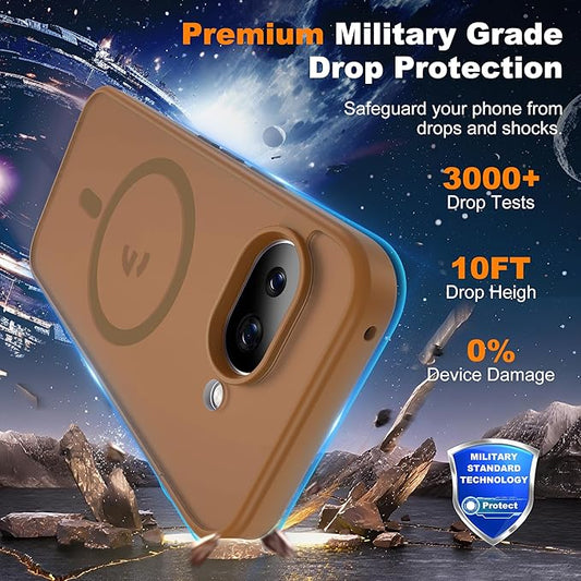 Compatible with Google Pixel 9A Case with Magnetic [Compatible with Mag-Safe][Military Grade Drop Protection] Slim Translucent Matte Phone Case with Anti-Fingerprint Tech, Brown