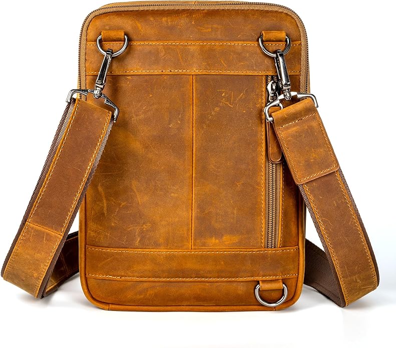 Leather Messenger Bag for Men, Small Leather Sling Shoulder Bag Messenger Pack for Men, Man Purse