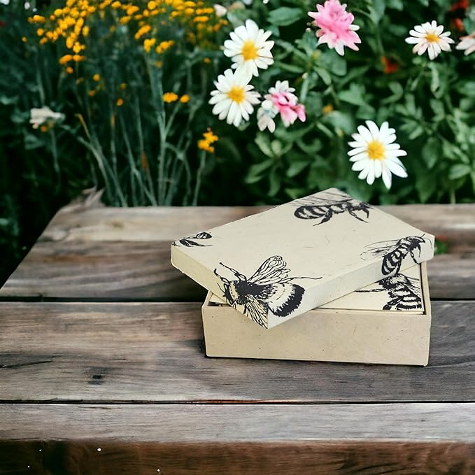 Kathmandu Valley Co. Nepali Cherish Greeting Card & Envelope Box Set with Handmade Lokta Paper from Nepal, 15 Cards (Bees)