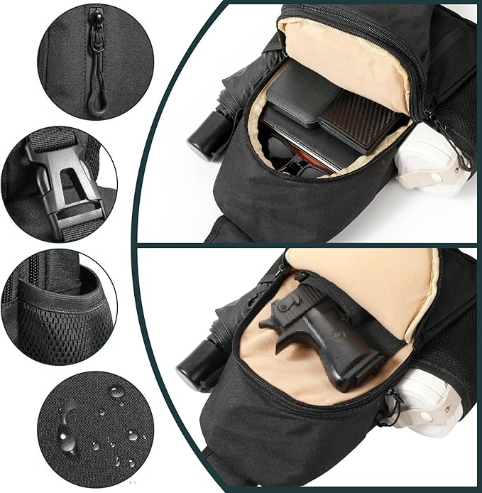 CCW Sling Chest Bag - Tactical Crossbody Backpack for Concealed Carry with Hidden Holster Compartment | Mid-Zip Gun Pocket, Water-Resistant