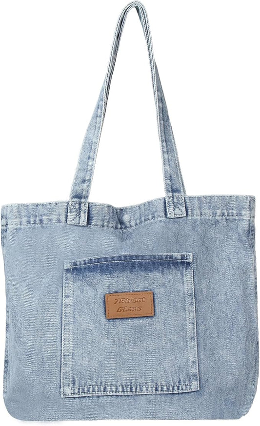 Denim Tote Bag for Women-Shoulder Handbag Perfect for Work Shopping,Hobo Bag