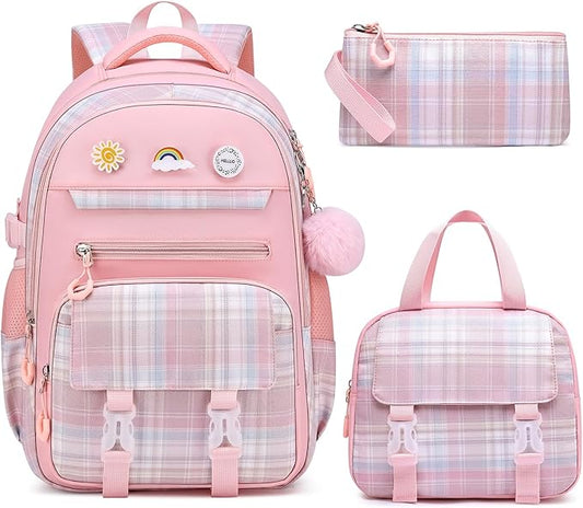 MOMUVO Girls Backpack with Lunch Box, Kids Backpack with Lunch Box, School Bags for Girls Kindergarten Elementary Preschool Middle School