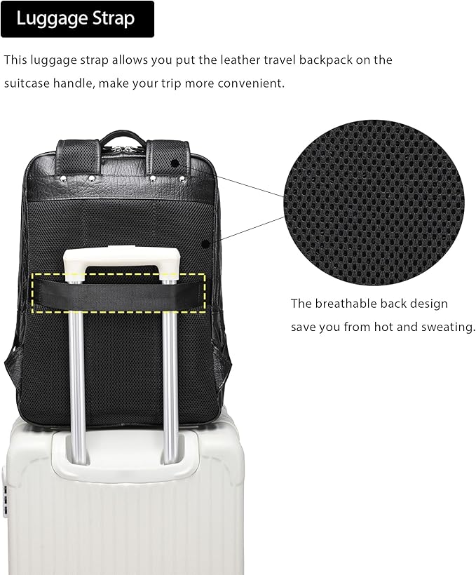 LANNSYNE Full Grain Leather Backpack For Men, 15.6" Leather Laptop Backpack Hiking Travel Bag Camping Rucksack