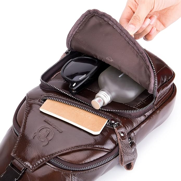 LUKZIJAES Genuine Leather Sling Bag for Men