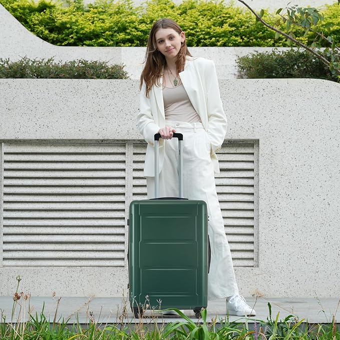 Merax Luggage Set 2 Piece Suitcase Sets with Spinner Wheel,Lightweight Hardside Expandable Travel Laggage with TSA Lock,Suitcase with Travel Bag(20"/28",Green)